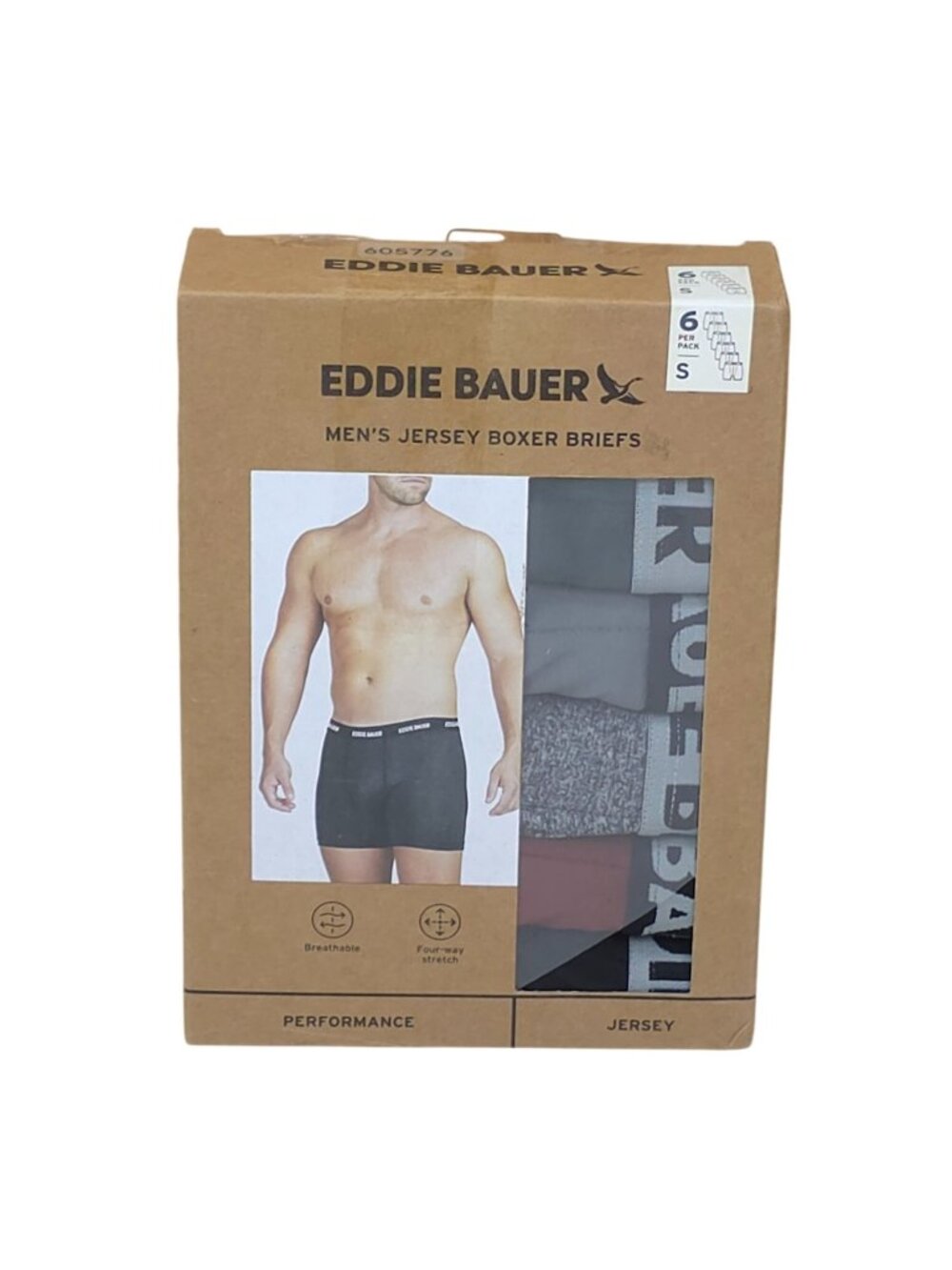 Eddie Bauer Mens Jersey Boxer Briefs 6-Pack Small Breathable 4-Way Stretch
